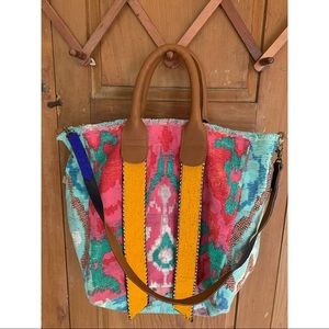 Jasper & Jeera Anthropologie ikat beaded tote bag